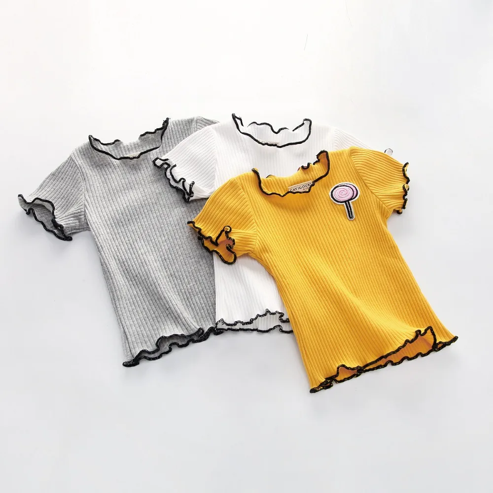 

Cotton Kids T-shirts For Girls Children T Shirt Short Sleeve Tops Baby Blouses wavy edge Clothing
