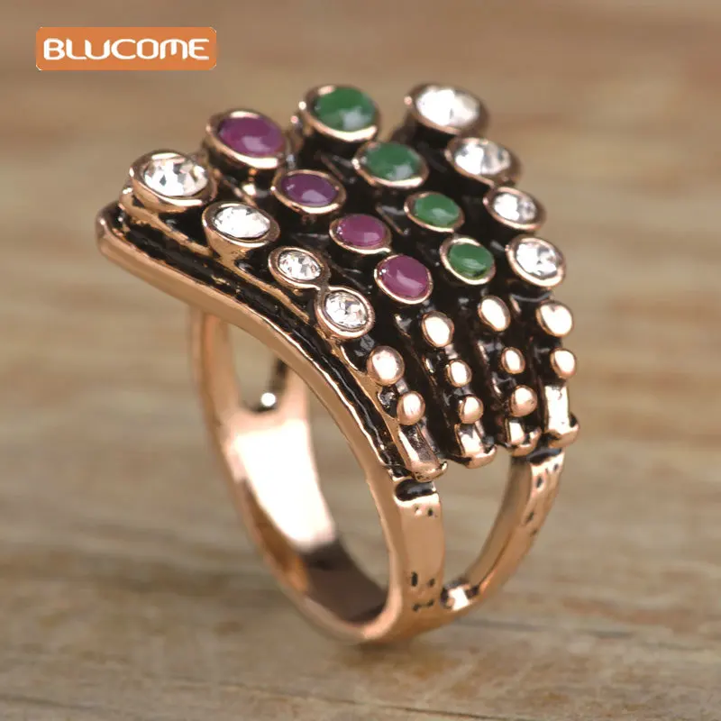 blucome four layer turkish rings for women colorful resin crystal wide ring vintage wedding finger jewelry - Steampunk Wedding Rings blucome four layer turkish rings for women colorful resin crystal wide ring vintage wedding finger jewelry - Steampunk Wedding Rings