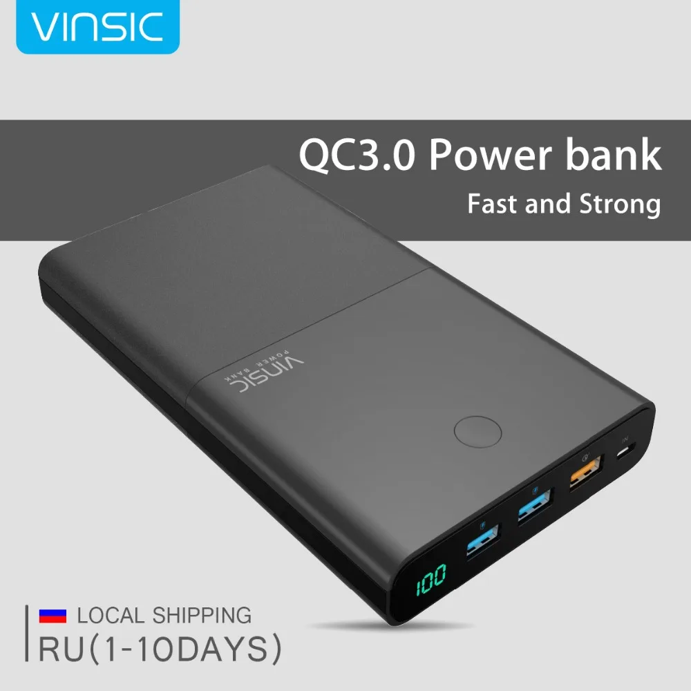 Vinsic 28000mAh Power Bank 18650 QC3.0 Dual USB Quick