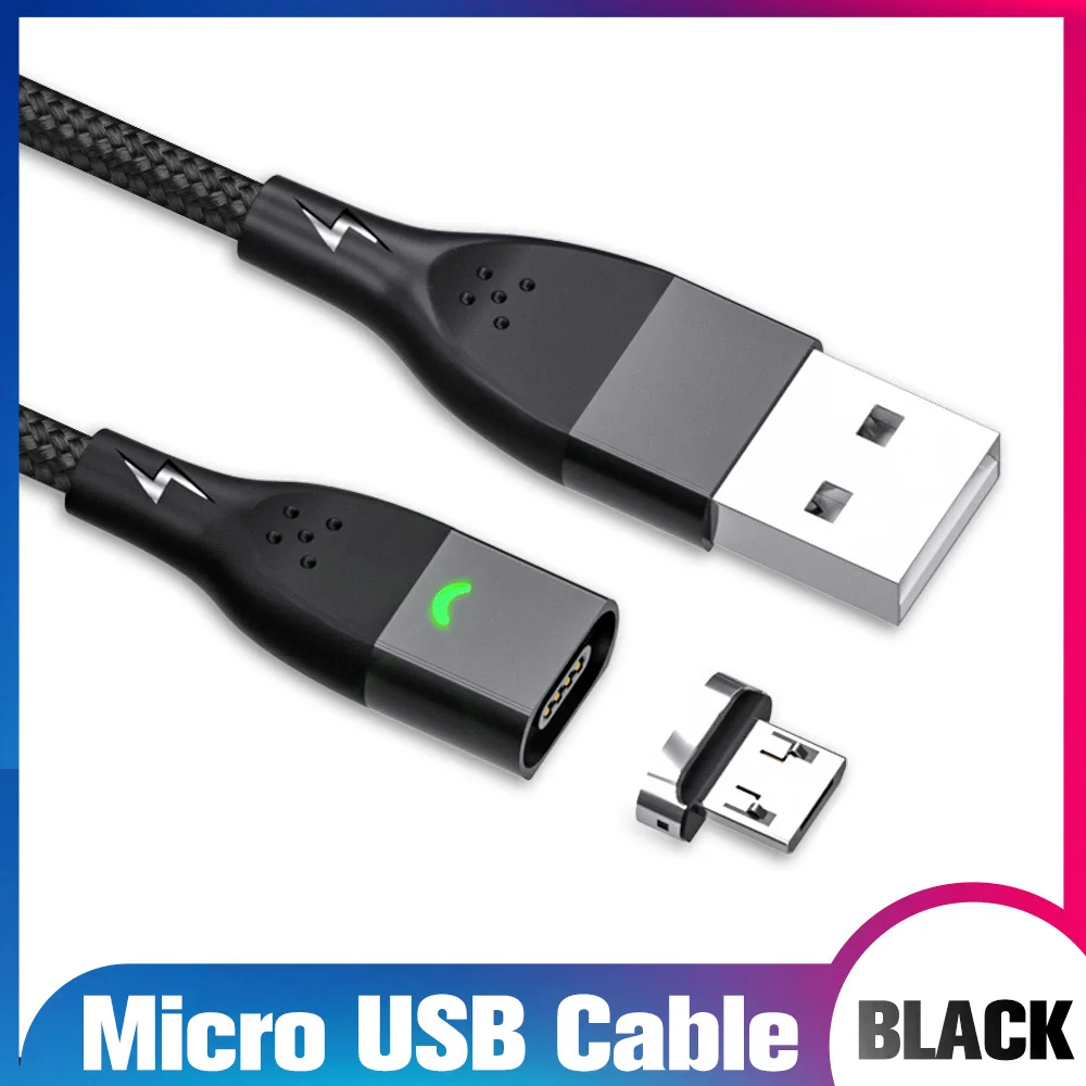 ANMONE usb type C Магнитный кабель Micro USB шнур для быстрой зарядки 1 м 2 м светодиодный индикатор синхронизации данных Магнитный зарядный провод для мобильного телефона - Цвет: Black micro cable