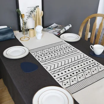 

NEW Bohemian Style Black White Geometric Pattern Table Runner With Tassels Dining Table Decorations Top Table Runner