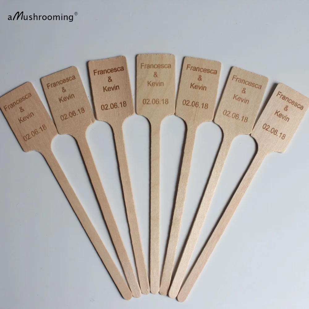 100 Personalized Wooden Stirrers Sticks for Wedding Cocktails Bridal