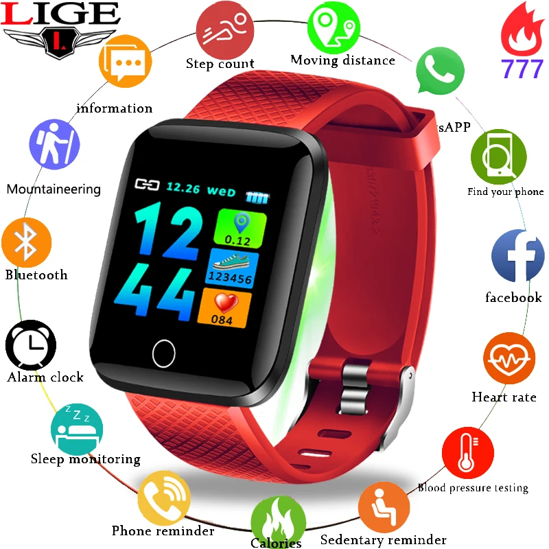 

LIGE 2019 New Sport Smart Watch Women Ip67 Waterproof Fitness Tracker Blood Pressure Heart Rate Monitor Bluetooth Smart Bracelet