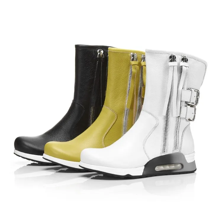 Mode Neige Hiver Femmes {zorssar} Fur Mujer 40 Fur black Botas De En Véritable Mi mollet white Chaud Gland Fur Cuir Taille yellow Plat Peluche Black No Bottes Fur zwIwnEdq