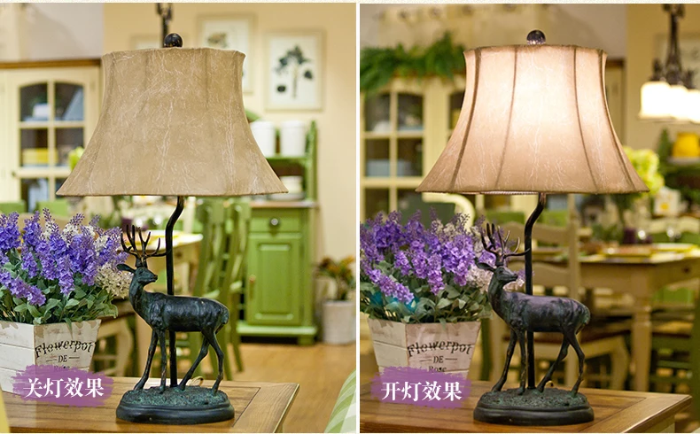 Американская лампа в форме оленя, прикроватная лампа для спальни, деревенский Ретро Простой европейский стиль, китайский стиль, лампа для гостиной