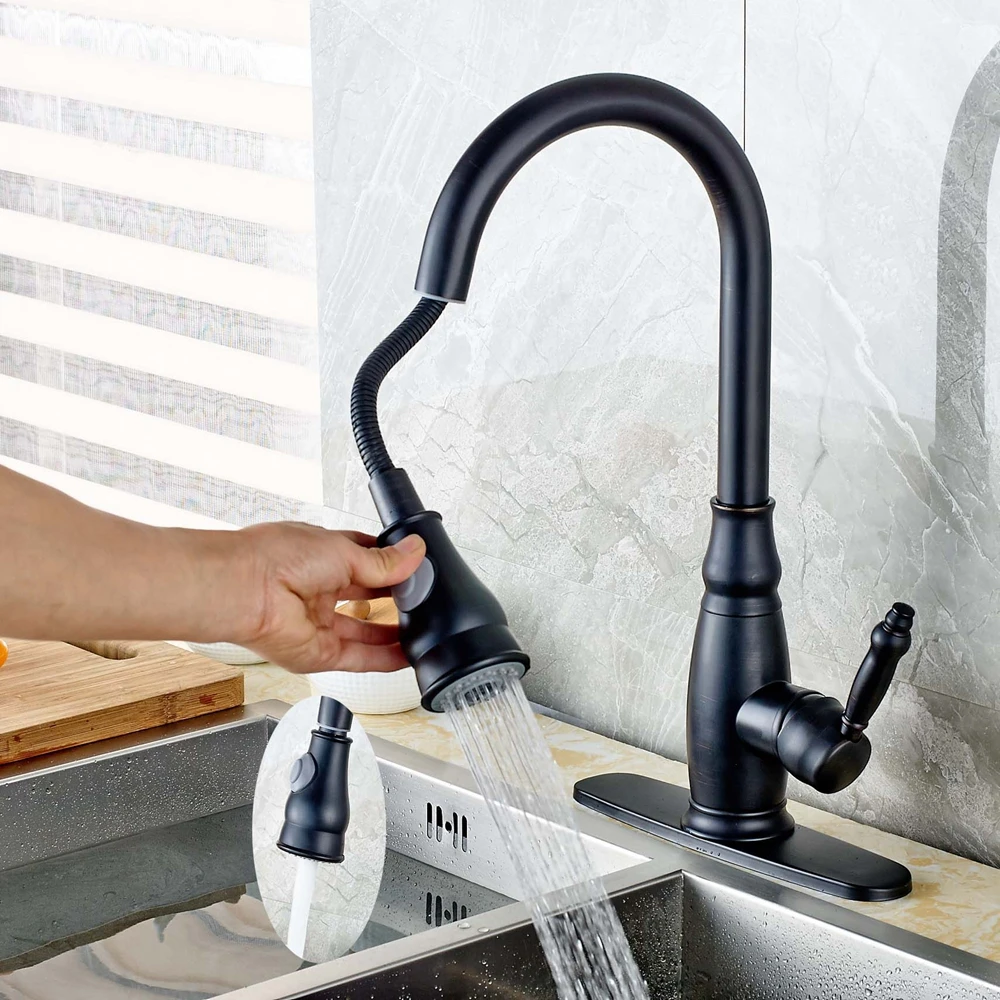 Oil Rubbed Bronze Pull Out Kitchen Faucet Rain Waterfall Mixer Tap W