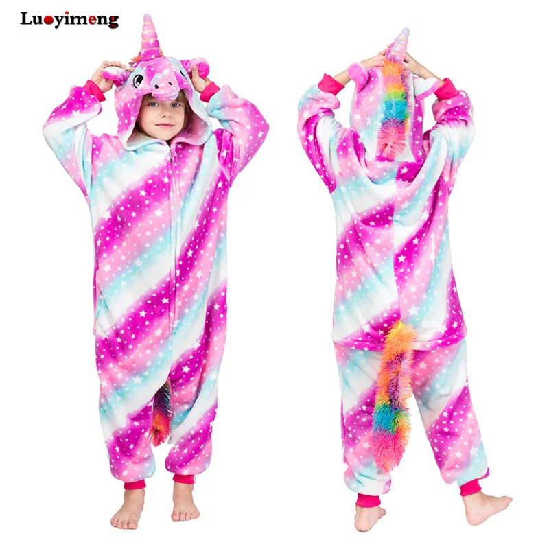 Kigurumi Onesies Kids Unicorn Pajamas For Teens Animal Cartoon Blanket Sleepers Costume Winter Big Boys Girls Licorne Jumspuit