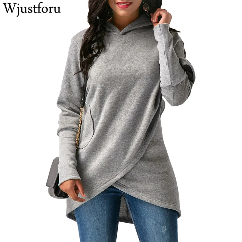 Wjustforu New Casual Hoodies Women Asymmetrical Tunic Sweatshirts Tops ...