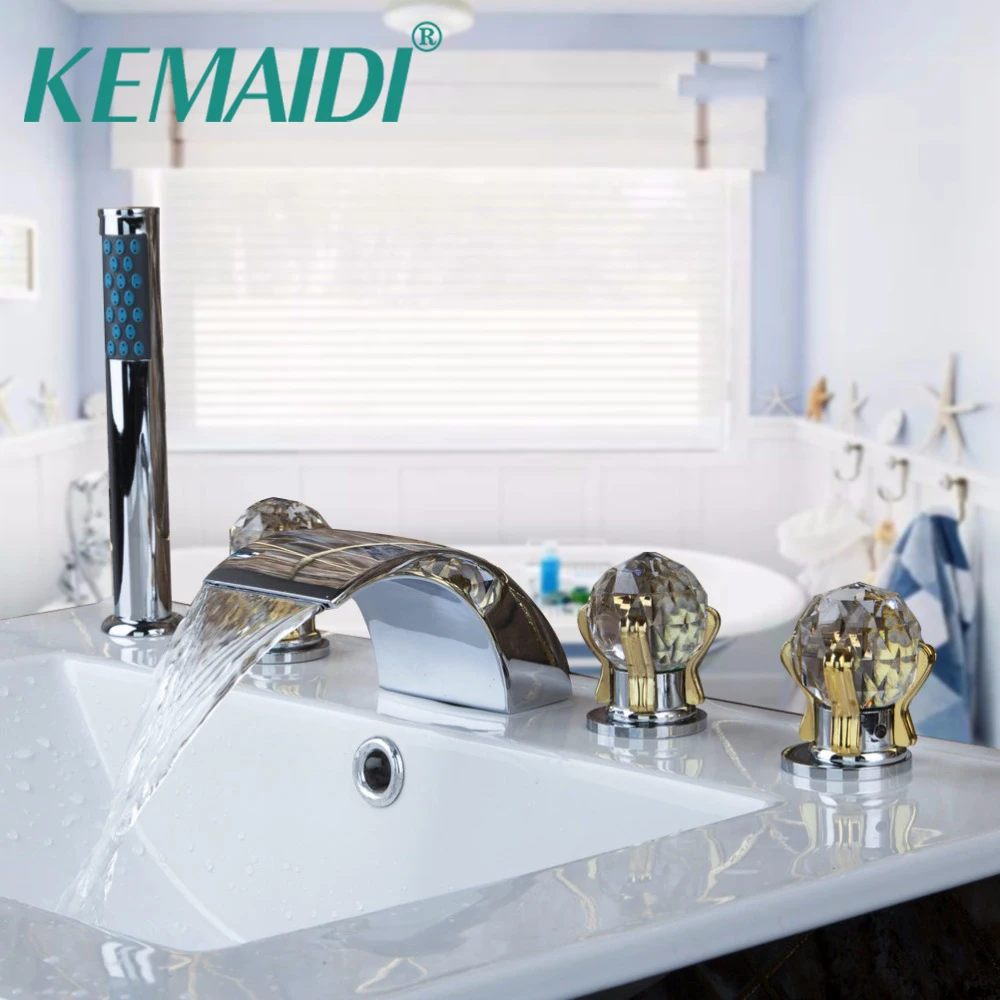KEMAIDI Deck Mounted 5 Pcs Set Faucet Waterfall Spout With Hand Sprayer