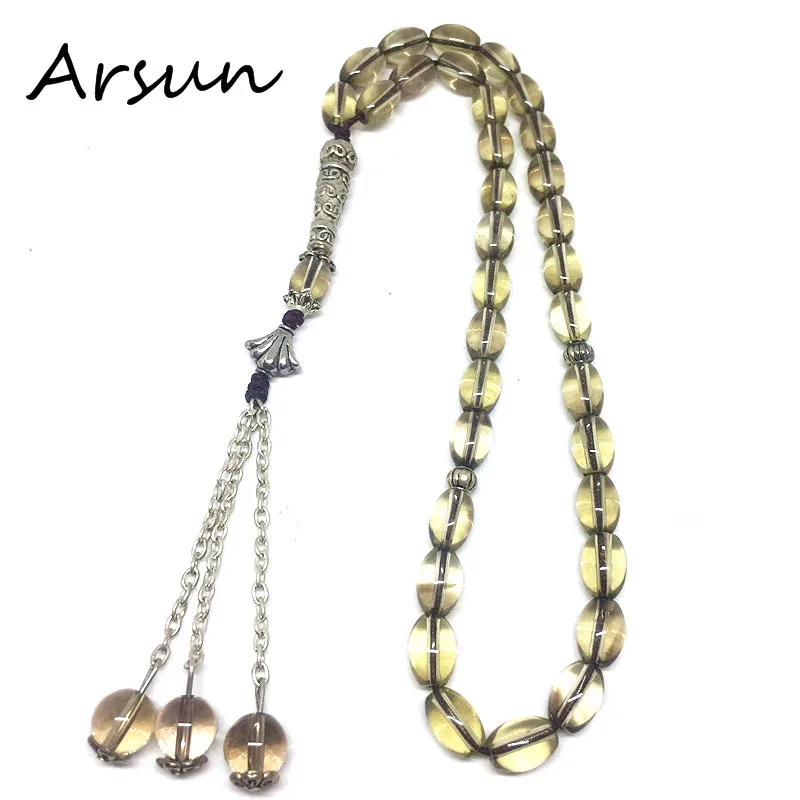 

Oval Shape Smoky Crystal Islamic 33 Rosary muslim tasbih gift Allah misbaha sibha tesbih tespeeh Free Shipping