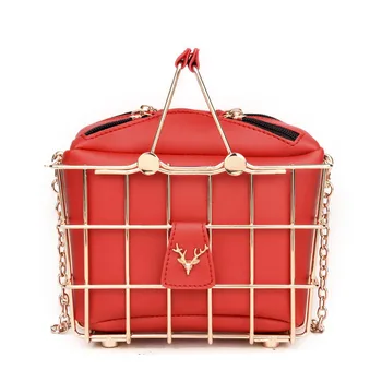 

Niche Design New Women's Bag Deer Fashion Handbag Hollow Out Basket PU Lining Shoulder Bag