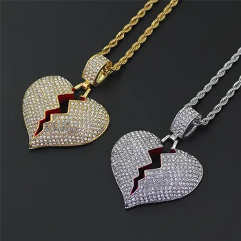 

BOAKO Punk Iced Out Broken Heart Necklace for Men Women Twist Chain Gold Color Bling Cubic Zircon Men Necklace Jewelry ketting