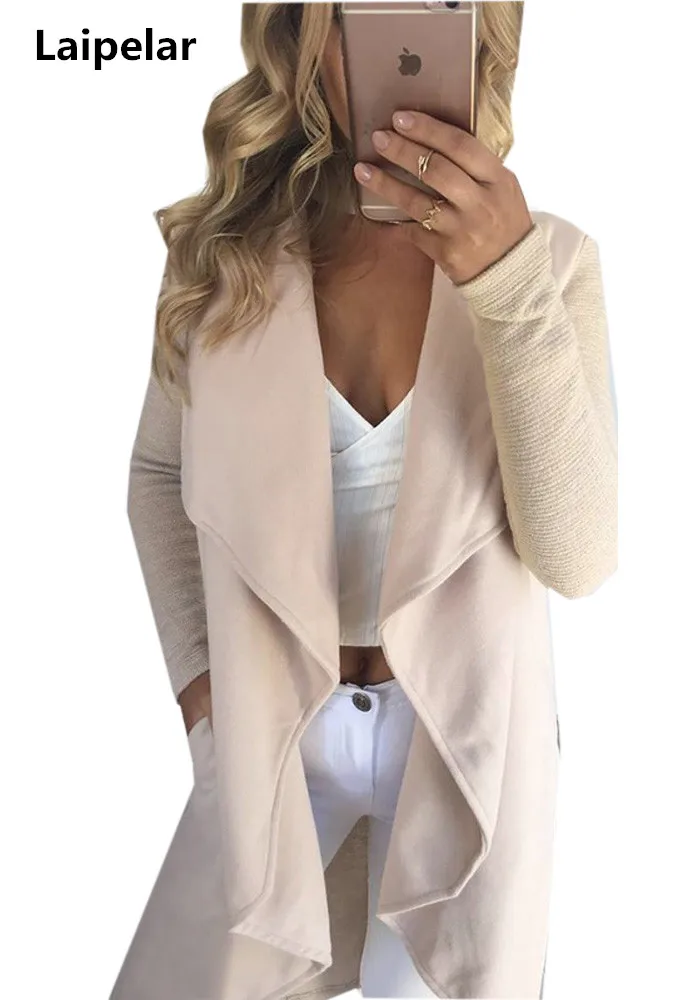 

Autumn Fashion Casual Long Sleeve Solid Colors Lapel Cardigan Trench Irregular Hem Long Women Open Stitch Trench Coats