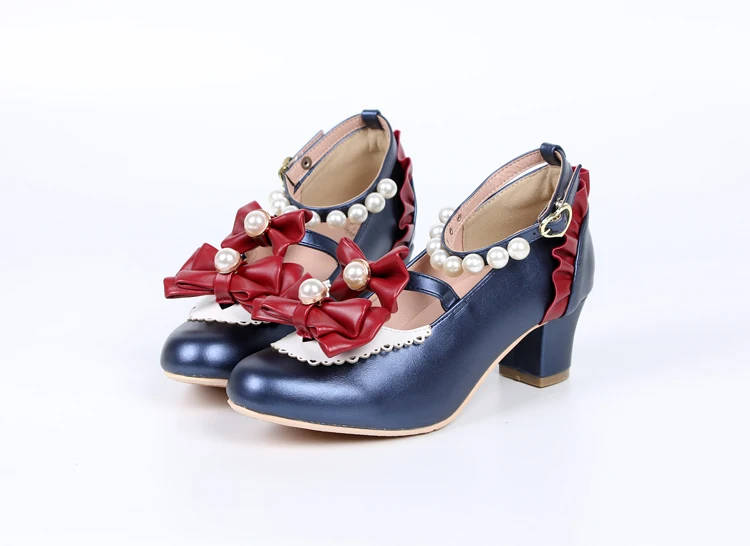 Милые туфли в стиле «Лолита» для кавайной девушки платье с жемчужным бантиком любовь кружевное платье принцессы обувь kawaii с одним словом, с пряжкой женская обувь лоли косплей на каждый день