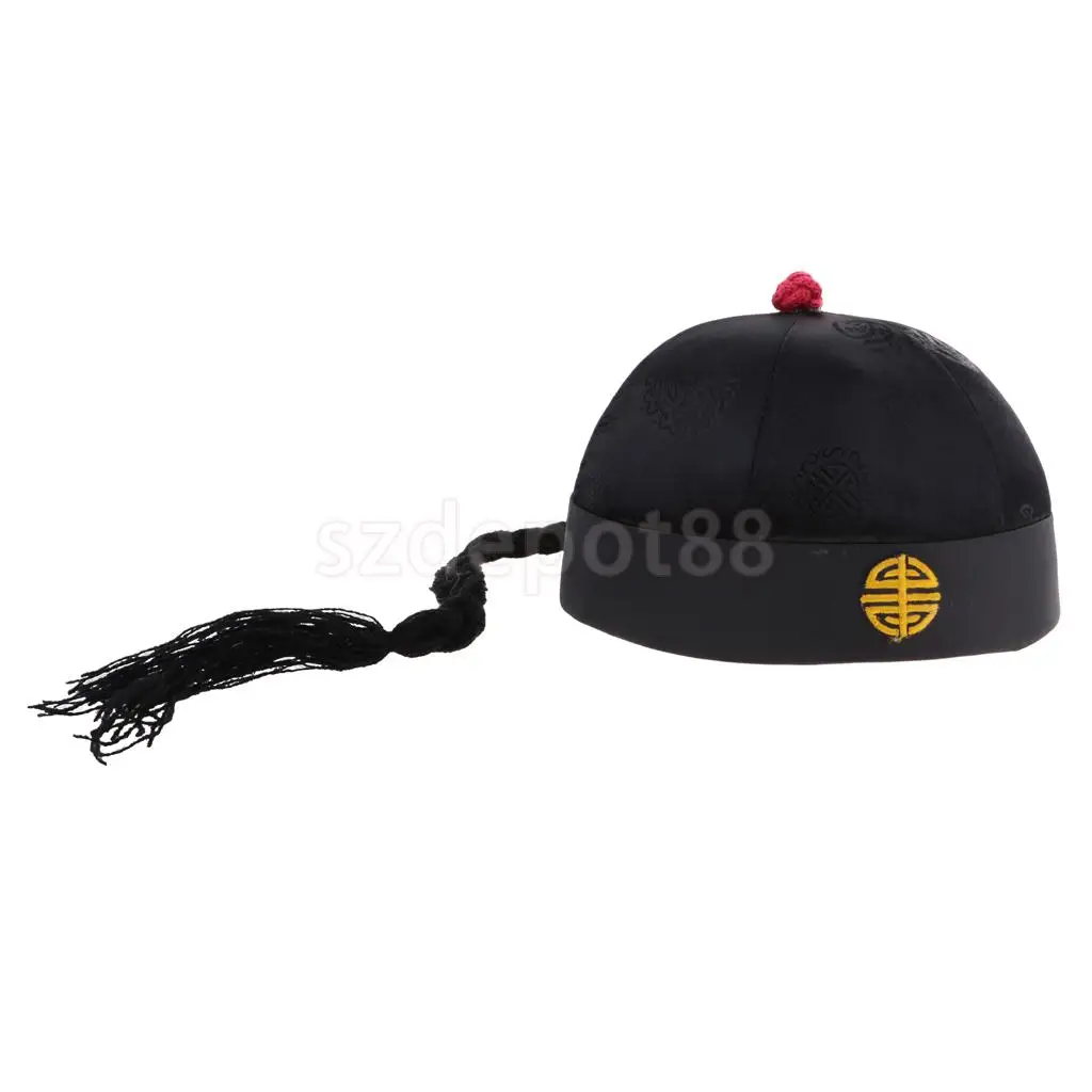 Черные Китайские Восточные шапки с хвостиком для взрослых и детей - Цвет: Adult
