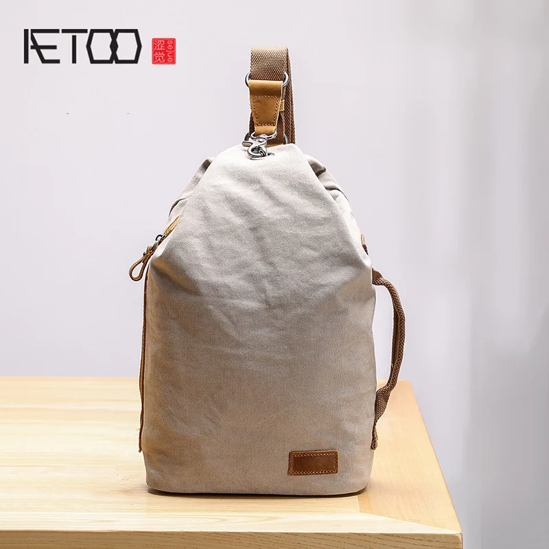 

BJYL Chest bag men's canvas casual oblique cross barrel package Japanese large capacity outdoor small bag men's shoulder bag