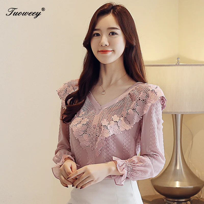 

Fashion women blouse 2019 ruffle shirt sexy hollow summer chiffon ladies tops chiffon blouse women shirt feminine pink blusa