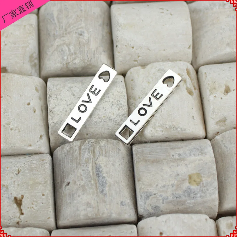 

100pcs/lot 22*4mm Jewelry Accessories Ancient silver color bronze lettering Love charm connectors for bracelet Jewelry making