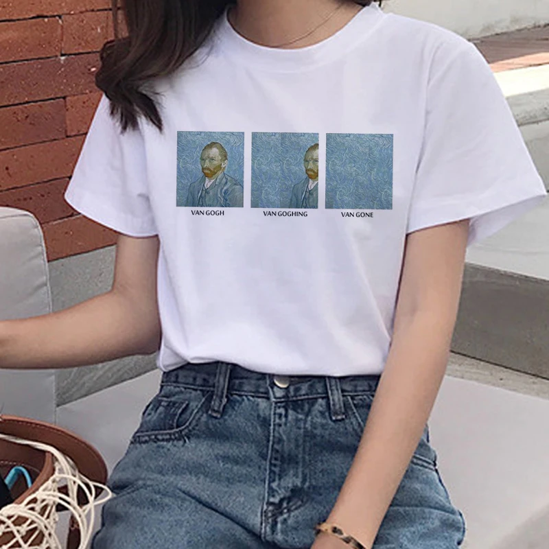 

New Van Gogh Oil Art Women T Shirt Harajuku Ullzang Funny T-shirt Grunge Aesthetic Print Tshirt Korean Style 90s Top Tees Female