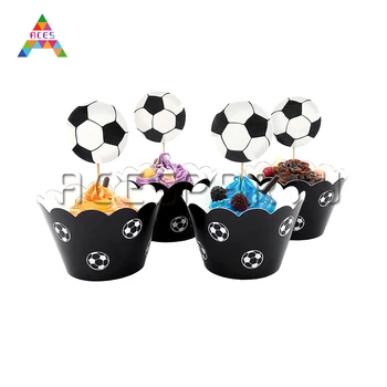

12pcs/ lot Black and White Football Cupcake Wall Card Children's Birthday Party Dessert Table Cake Decoration