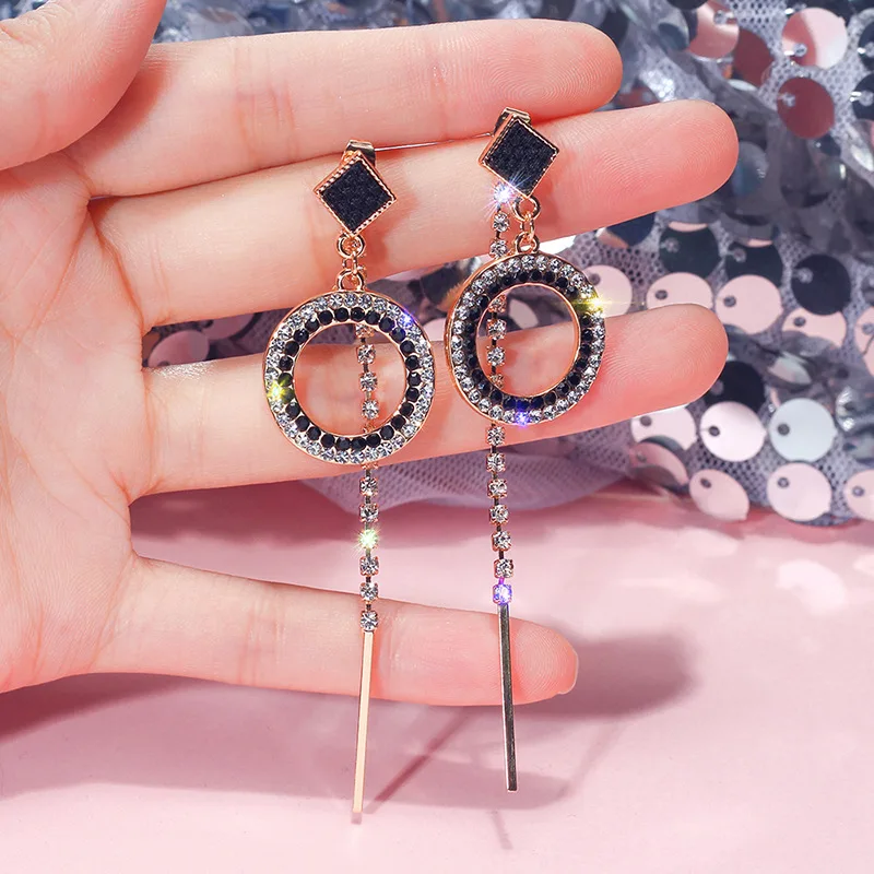 

2019 New Arrival Alloy Classic Geometric Women Dangle Earrings Fashion Jewelry Asymmetrical Long Pendant Korean For Female