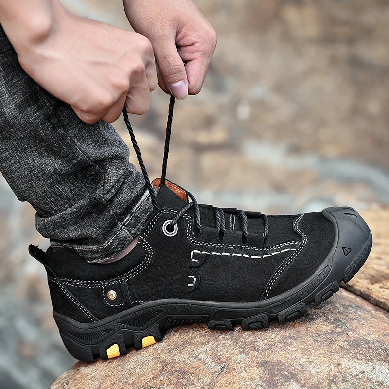 Men's Waterproof Hiking Shoes Travel Shoes Outdoor Non-slip Wear Hunting Sneakers Genuine Leather Trekking Climbing Sports Shoes