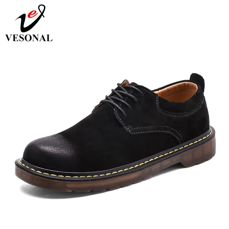 

VESONAL 2019 Spring New Suede Genuine Leather Men Shoes Oxford Casual Classic Sneakers For Male Comfortable Work Safety Footwear