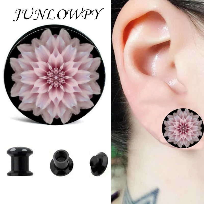 Buy JunlowPY 1pair Pink Flower Ear Tunnel Acrylic Ear
