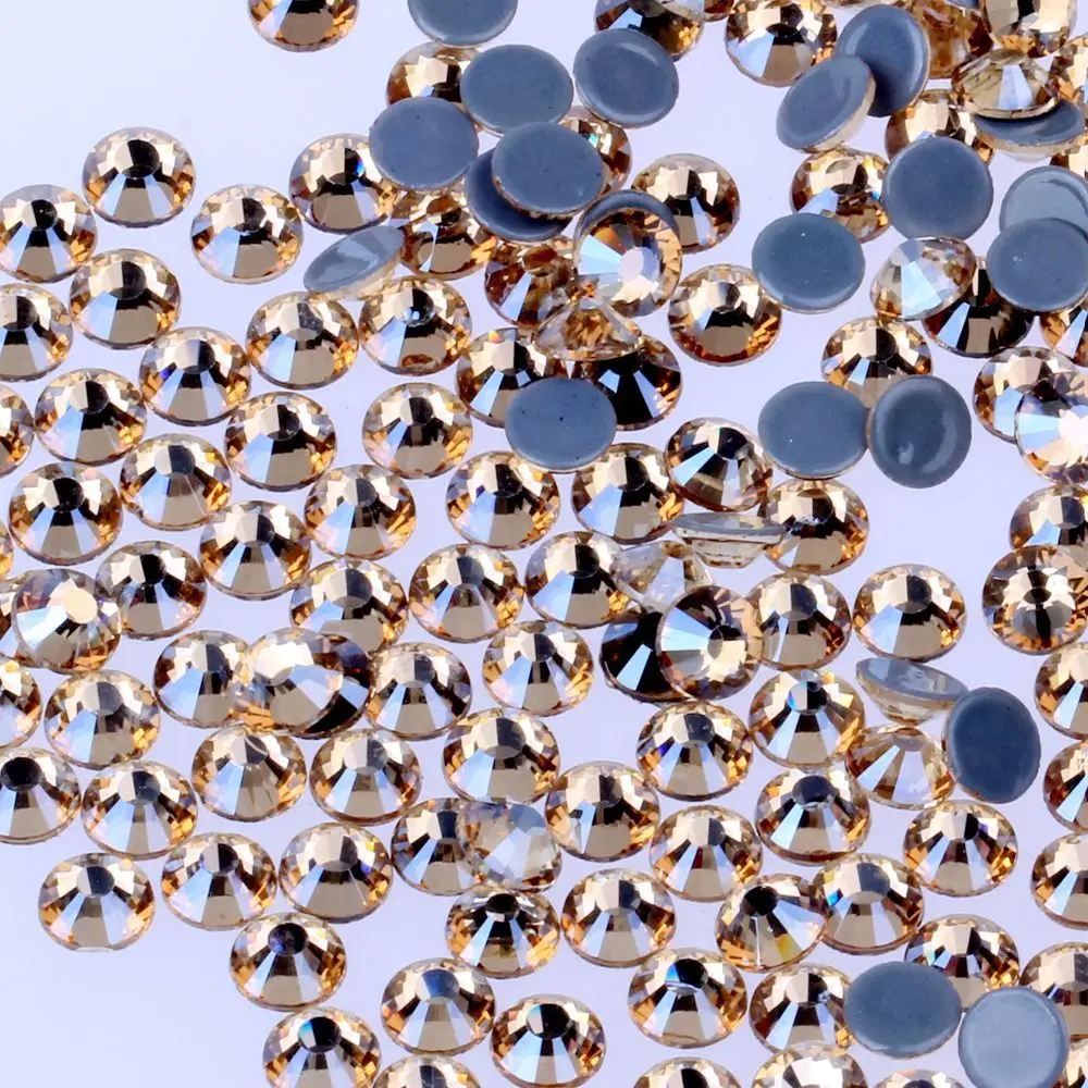 Top Quality Gold Champange Rhinestones SS6 SS30 Hot Fix FlatBack Strass