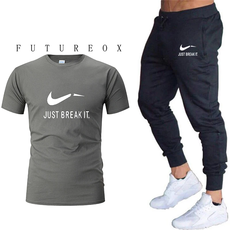 Summer high quality jogging pants men's fitness bodybuilding pants for runners sweatpants + cotton casual LOGO men's T-shirt top