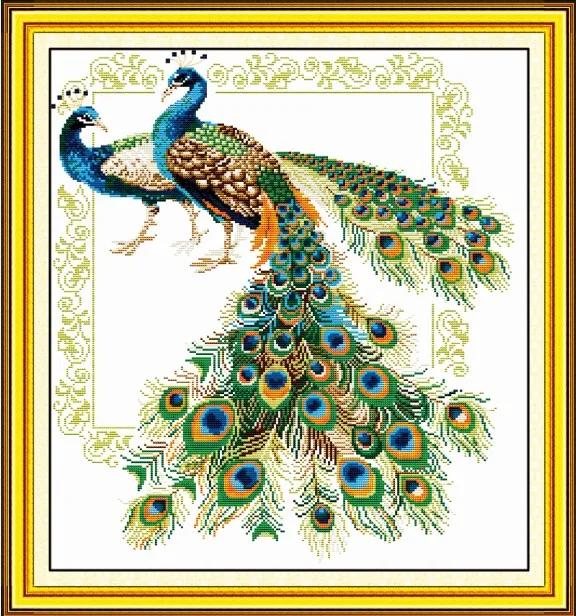 

Lucky peacocks cross stitch kit animal bird 14ct 11ct count printed canvas cotton x stitching embroidery DIY handmade needlework