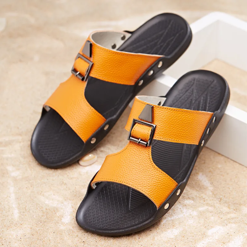 Летние Мужские сандалии для отдыха Пояса из натуральной кожи пляжная обувь Мужские тапочки настоящие кожаные сандалии Для мужчин S Обувь