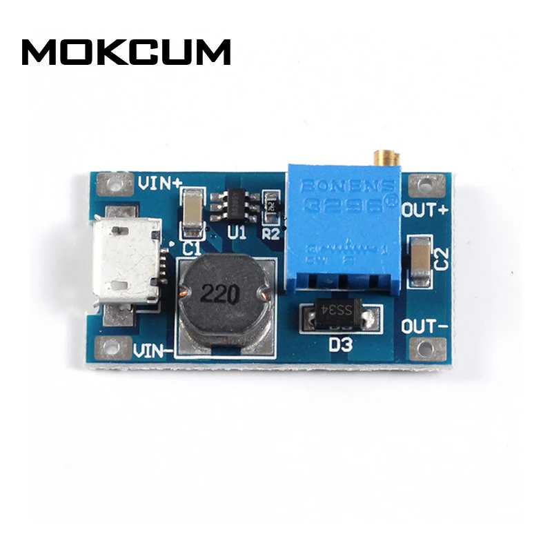 

2A Adjustable Booster DC-DC Step-Up Module Micro USB Input 2V-24V to 5/9/12/28V Output Adjustable Step-Up Module Power Adapter