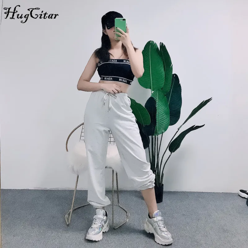 Hugcitar cotton high waist losse baggy cargo pants 2019 autumn winter fitness trousers streetwear outfits Hugcitar cotton high waist losse baggy cargo pants 2019 autumn winter fitness trousers streetwear outfits