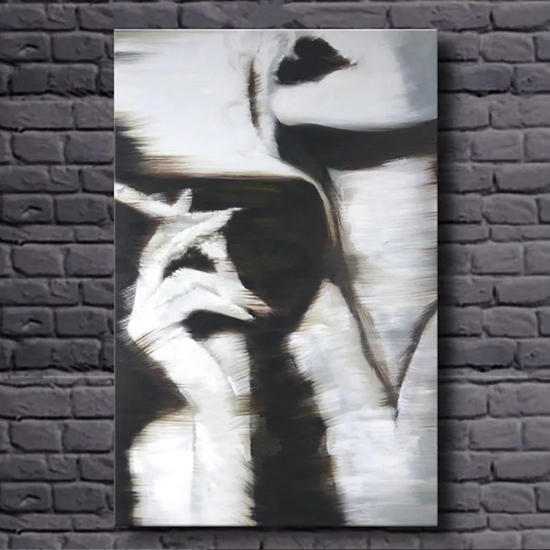 

Large White Black Abstract Figure Paintings Home Decor Wall Art Pictures Handpainted Sexy Smoking Women Oil Painting on Canvas