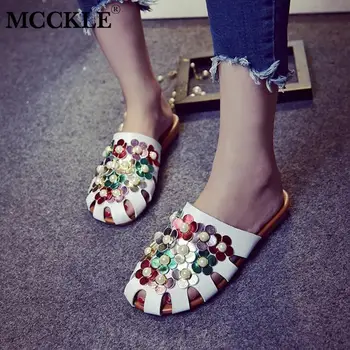 

New Summer Slippers Women Pearl Hollow Out Slides Ladies Casual Slip On Mules Fashion Shoes Female Colorful Flower Footwear