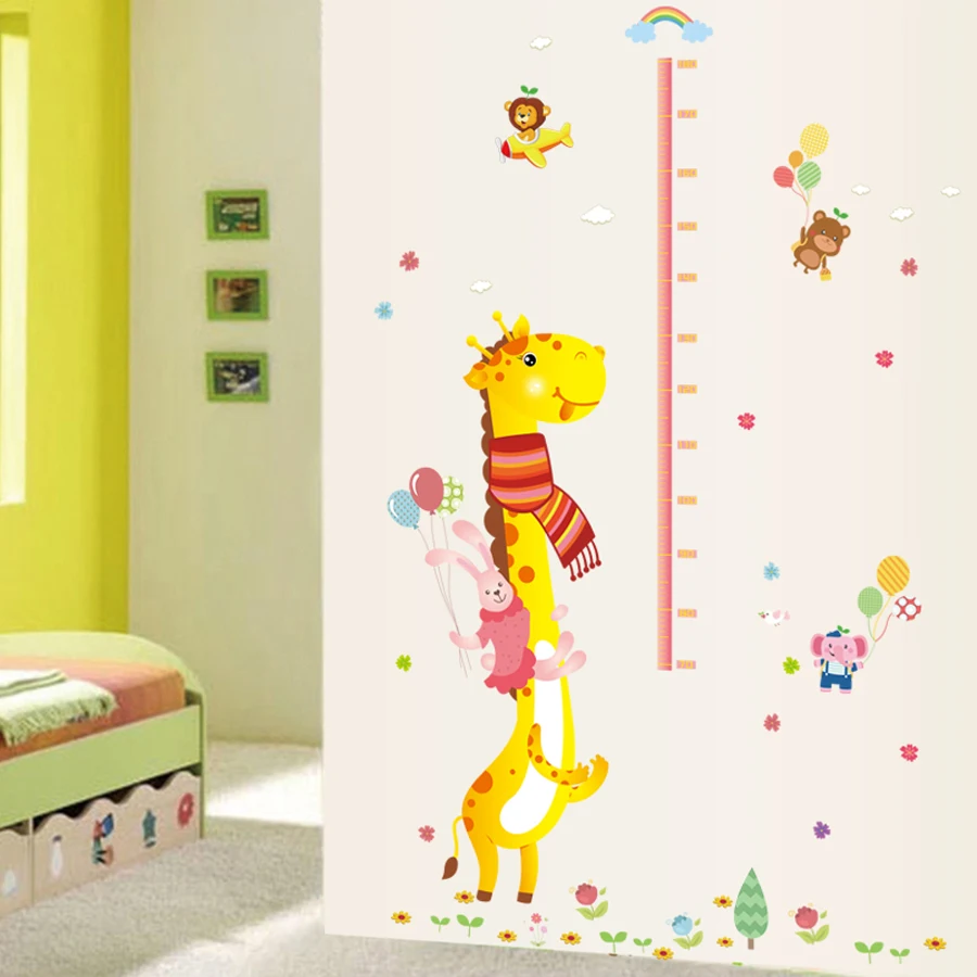 Большие Мультяшные наклейки на стену с жирафой домашний Декор Гостиная Детская спальня, детская комната украшение высота измерения Ростомер