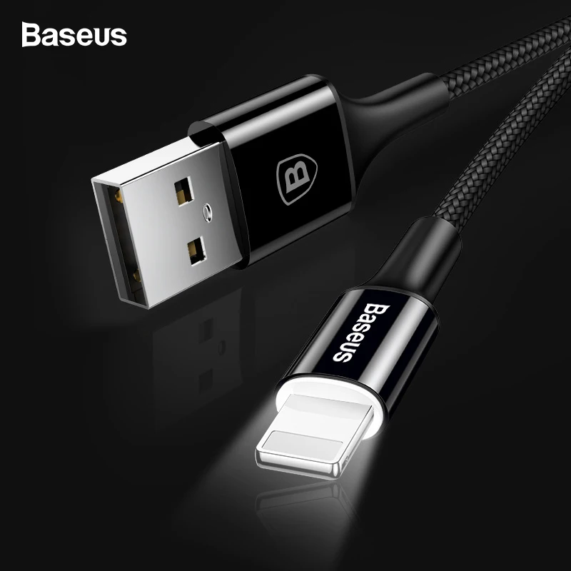 Светодиодный светильник Baseus USB кабель для iPhone Xs, Xr, XS, Max, X 8, 7, 6, 6 S, iPad, кабель для быстрой синхронизации данных, зарядное устройство, провод, адаптер