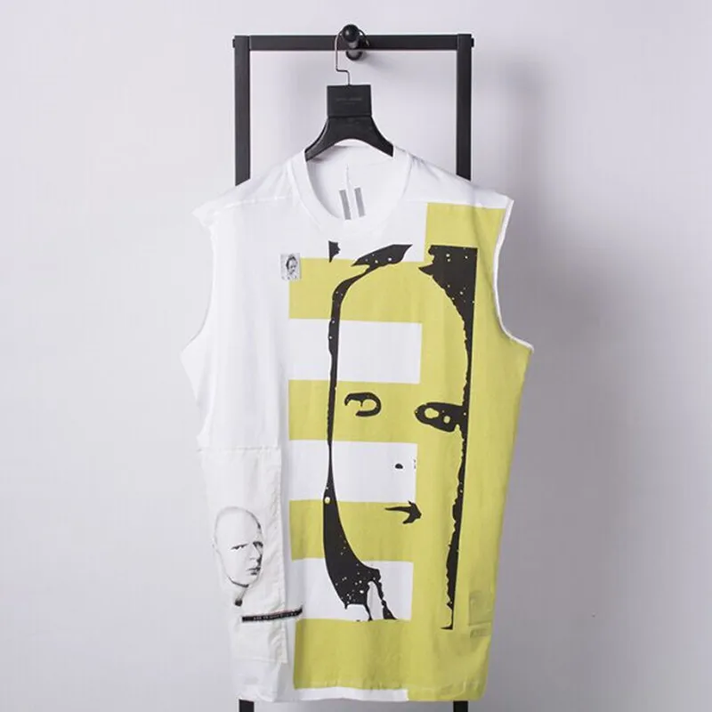 

2019 European and American style new portrait printing loose large size vest high quality white male tank tops