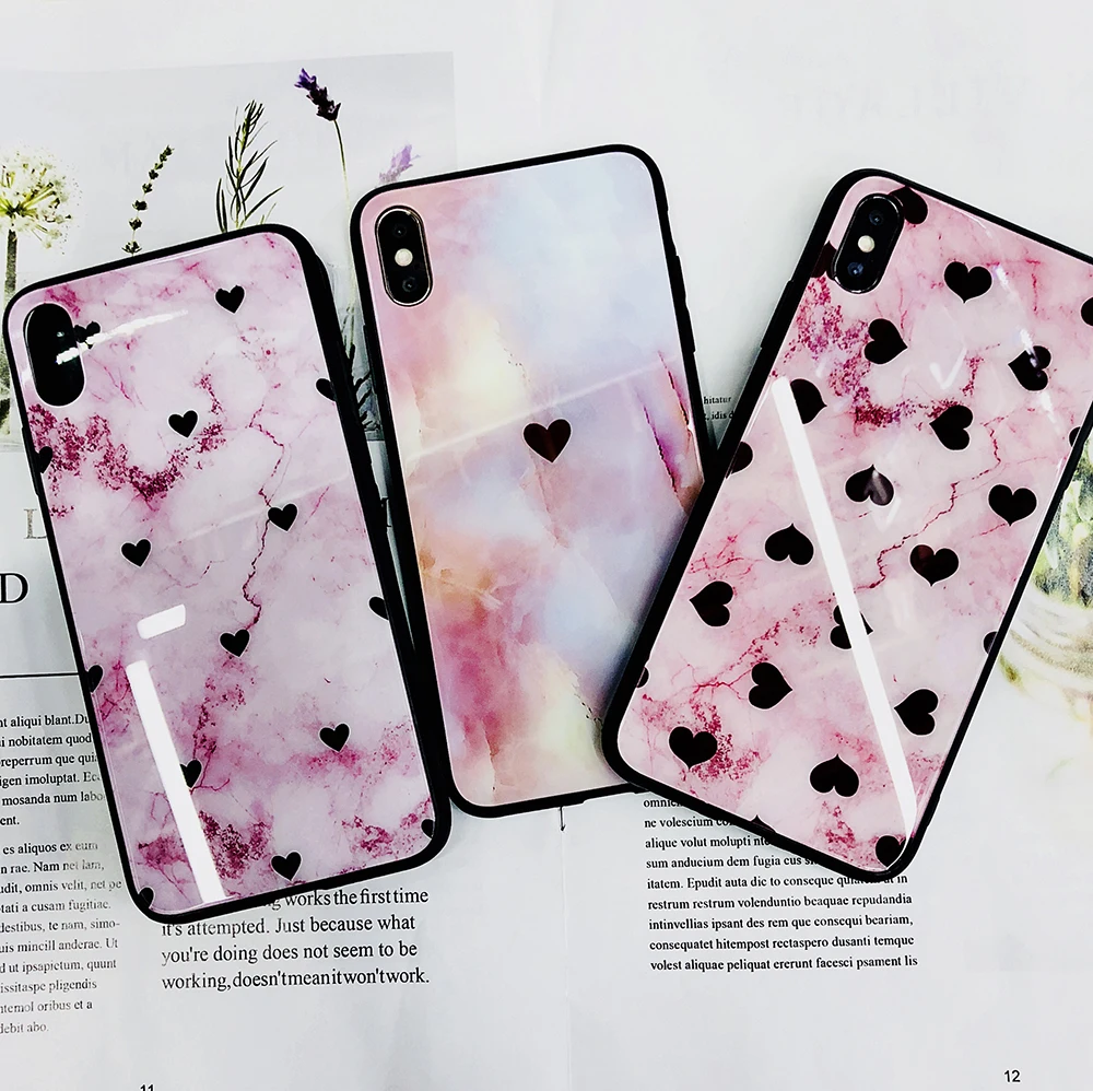 

Tempered Glass Case for Huawei Honor 10 8X Nova 3 4 P20 P30 Pro Lite Fashion Lovely Marble Soft Protective Cover Phone Cases