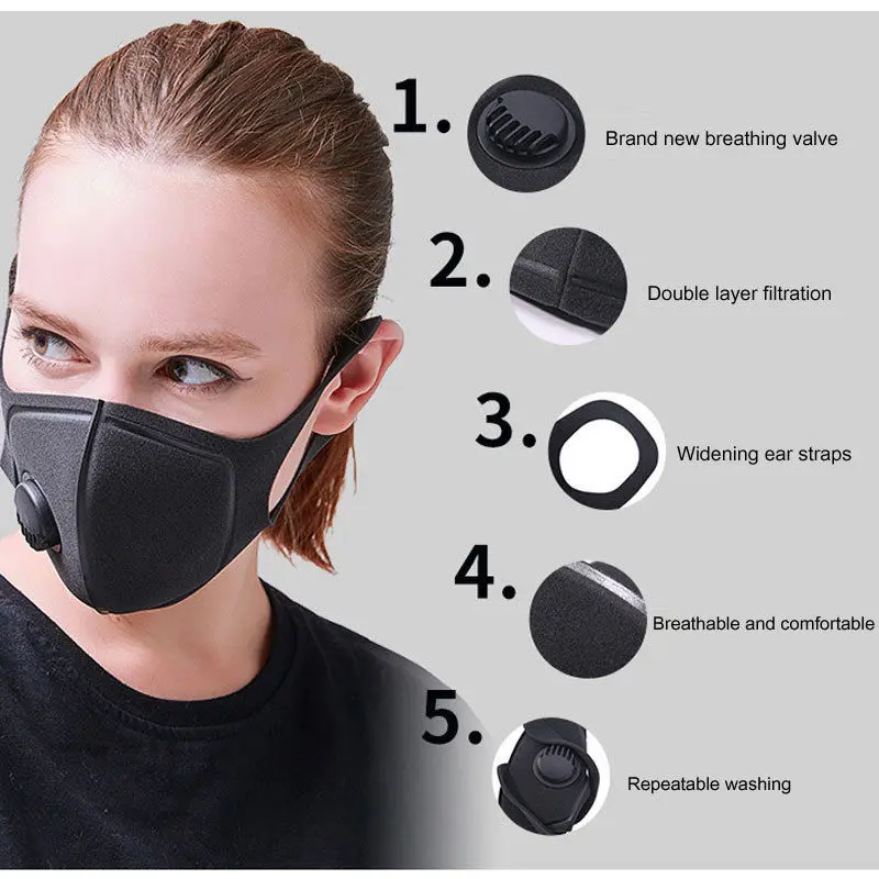 1 шт. женский и мужской черный спонж защита от пыли наружная черная маска