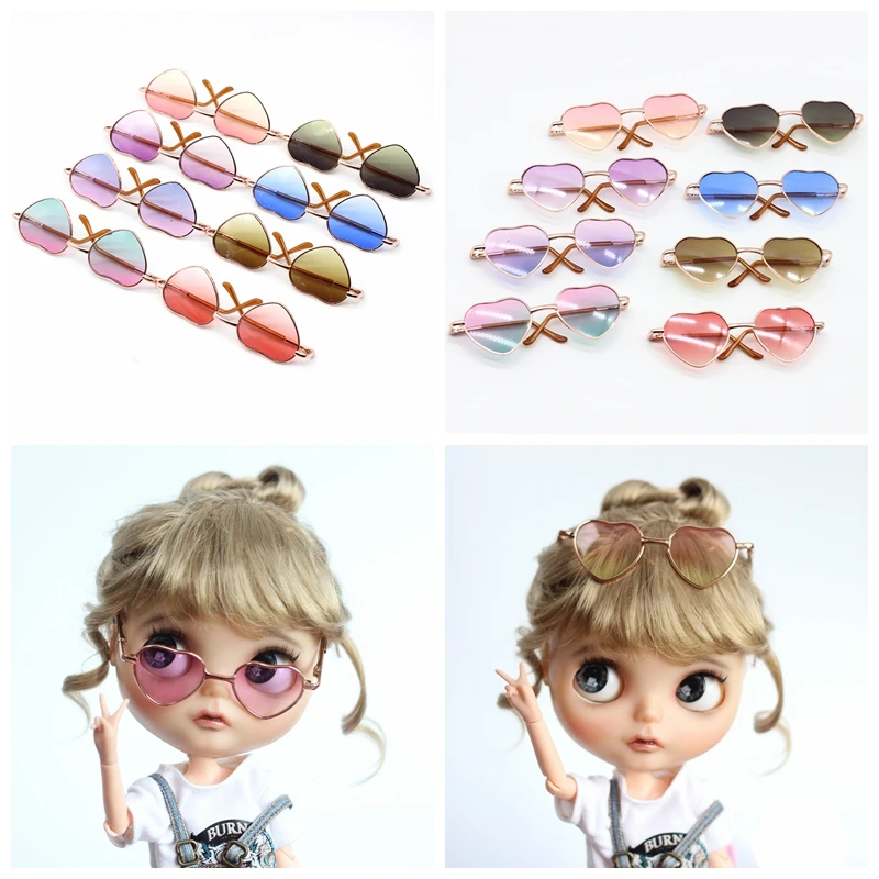 

1PCS 8cm Cool Heart Shape Sunglasses for Blyth BJD Dolls Photo Props Doll Doll glasses Gradual Change color