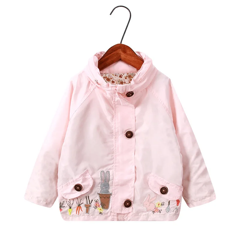 Г. Весенняя розовая детская верхняя одежда, пальто куртки на молнии с вышивкой животных для маленьких девочек от 1 до 7 лет, новая модная верхняя одежда с капюшоном - Цвет: pink