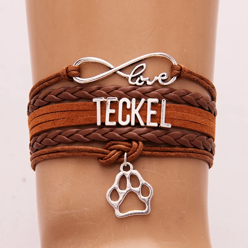 

Drop Shipping Infinity Love Teckel Bracelet Dog Paw Charm Bracelets & Bangles Braided Jewelry For Dog Lovers Christmas Gift