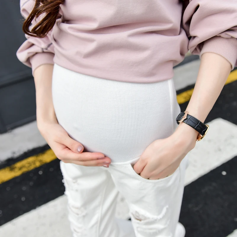 PLAMTEE Maternity Jeans Denim Casual Hole Pregnancy Clothes For Autumn Winter Pregnant Trousers Elastic Waist Premama Lady Jean