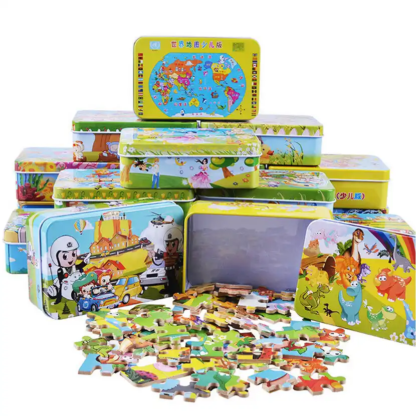quality 60 pcs set iron box cartoon wooden puzzles for children kids toddler early educational jigsaw toys jm91101 cartoon wooden puzzles wood puzzles for childrenwooden puzzle aliexpress quality 60 pcs set iron box cartoon