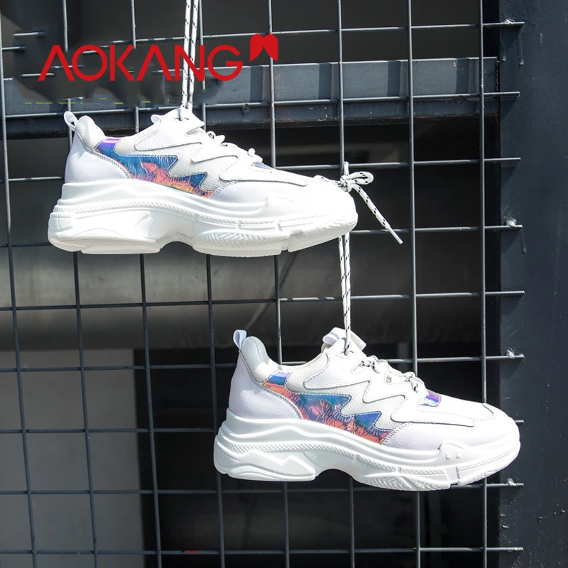 

AOKANG Kanglong Women Sneakers 2019 Multi color Thick Sole Ladies Platform Shoes Chunky Women Casual Shoes Tenis Feminino Zapato