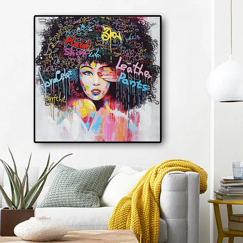 Wall art african american black abstract portrait art canvas afro women poster canvas painting for room