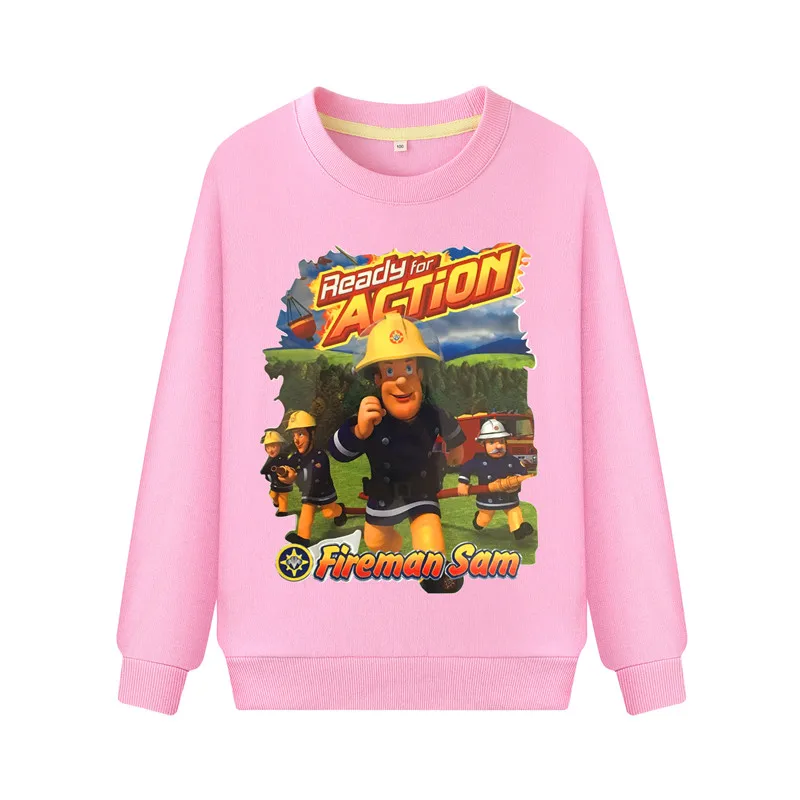 Толстовки с капюшоном с длинными рукавами для мальчиков и девочек, пальто-пуловеры с героями мультфильмов «Пожарный Сэм», детские спортивные толстовки на весну-осень, ZB076 - Цвет: Pink Sweatshirt