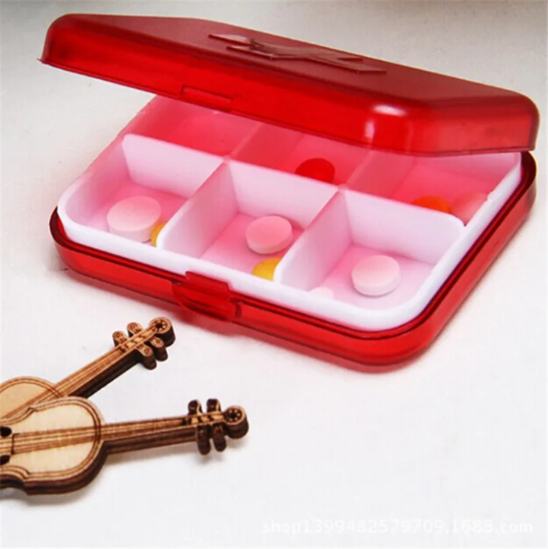 6 Slots Mini travel Pill case plastic red Pill case for Drugs splitter
